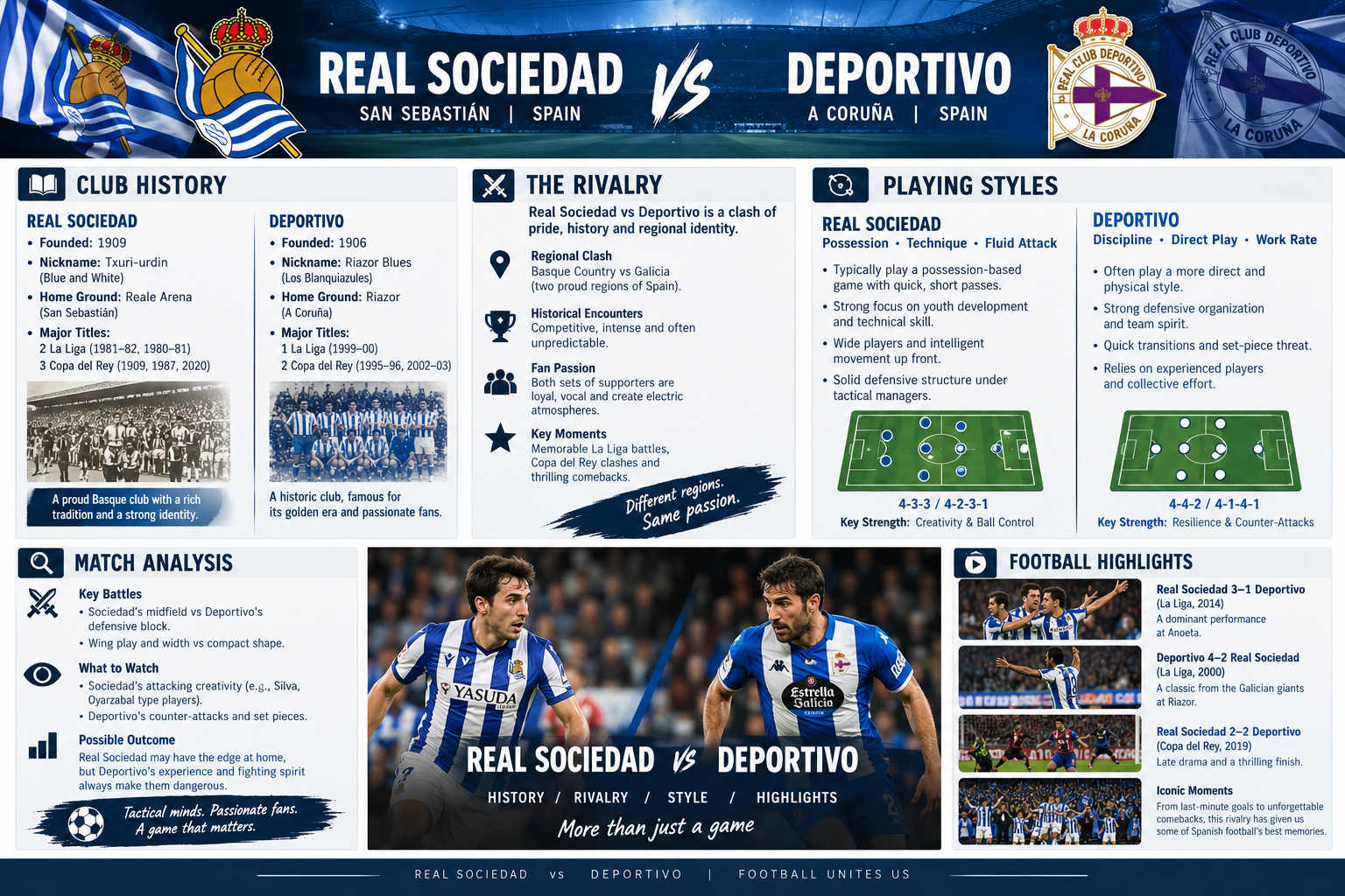 Real Sociedad vs Deportivo: Match Analysis, Club History, Rivalry, Playing Styles, and Football Highlights 24 Real Sociedad vs Deportivo